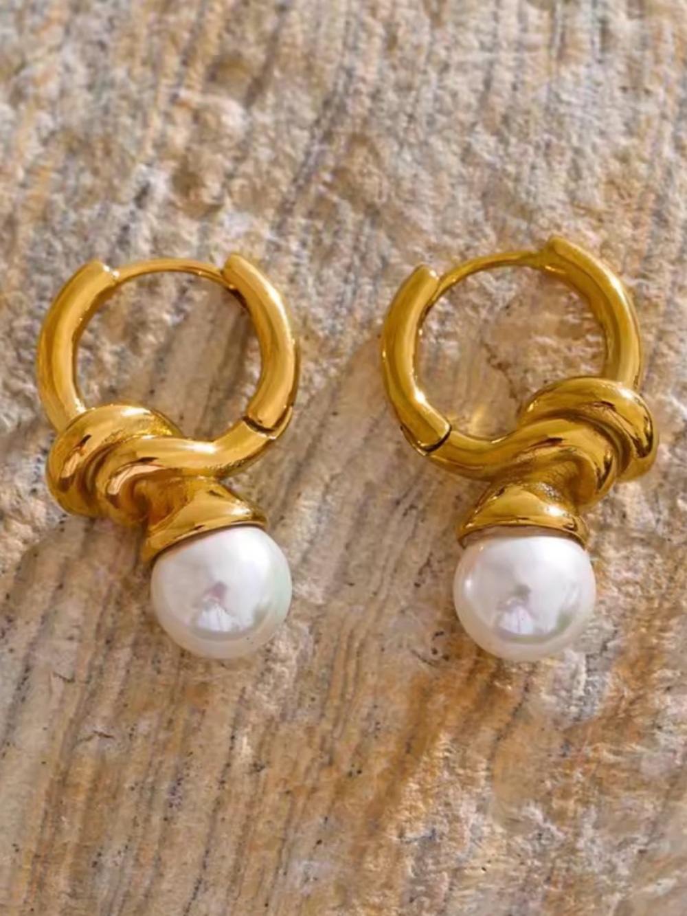 NEW Gold Pearl Knot Hoop Earrings - Tarnish Free Stainless steel Women Jewelry